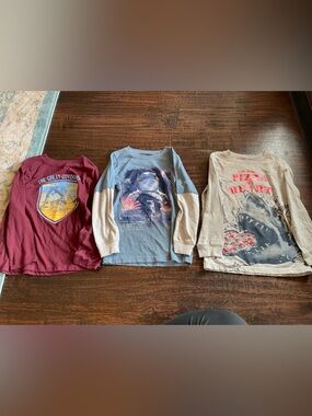 Kids Long Sleeve Graphic Tee - Maroon / Blue /Gray